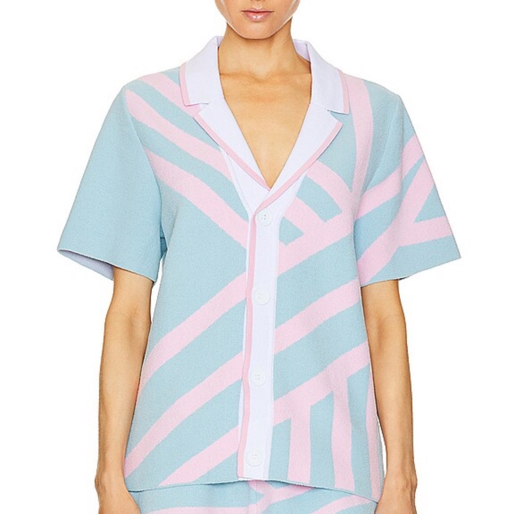 SER.O.YA Pastel Blue and Pink Striped Short-Sleeve Top - Picture 3 of 12